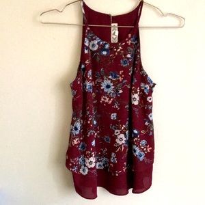 Super cute burgundy halter with flowers S